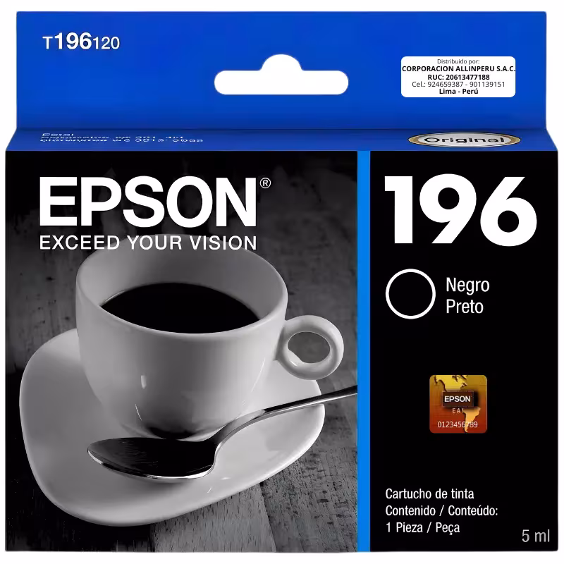 Tinta Epson T196120 negro original sellada de fábrica vista frontal
