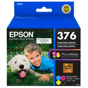 Foto de tinta Epson T376020 original sellada, pack multicolor cian magenta amarillo negro, vista frontal