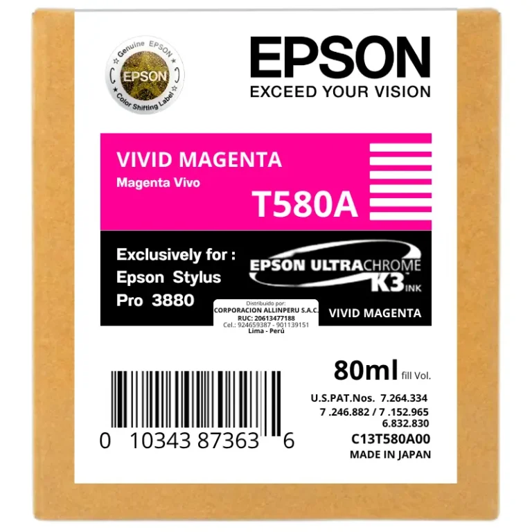 Cartucho de tinta Epson T580A00 Vivid Magenta 80ml UltraChrome K3 original sellado