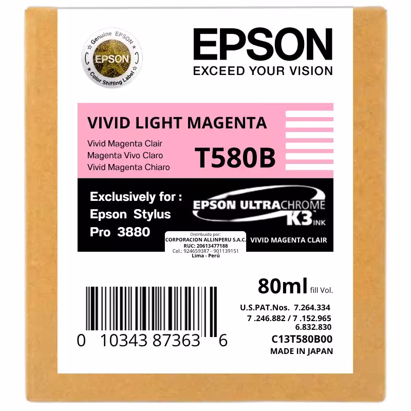 Cartucho de tinta Epson T580B00 Magenta Light 80 ml original sellado
