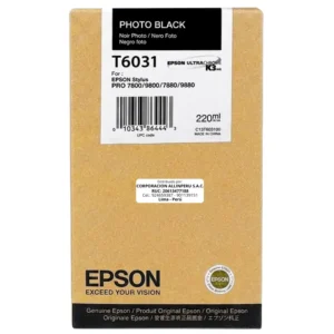 Foto de cartucho Epson T603100 Photo Black 220ml frontal fondo blanco