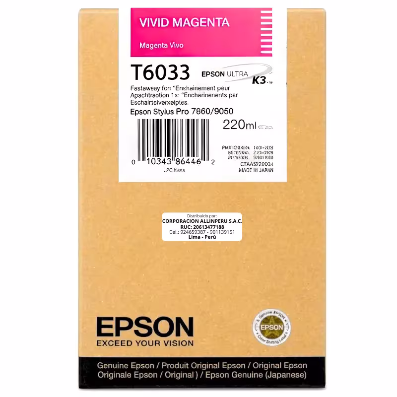Foto de cartucho Epson T603300 Magenta 220ml frontal fondo blanco