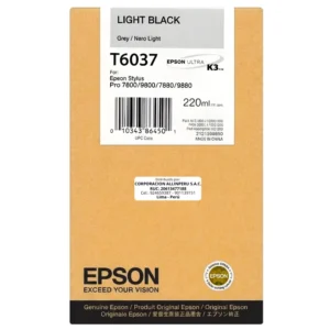 Foto de cartucho Epson T603700 Light Black 220ml frontal fondo blanco