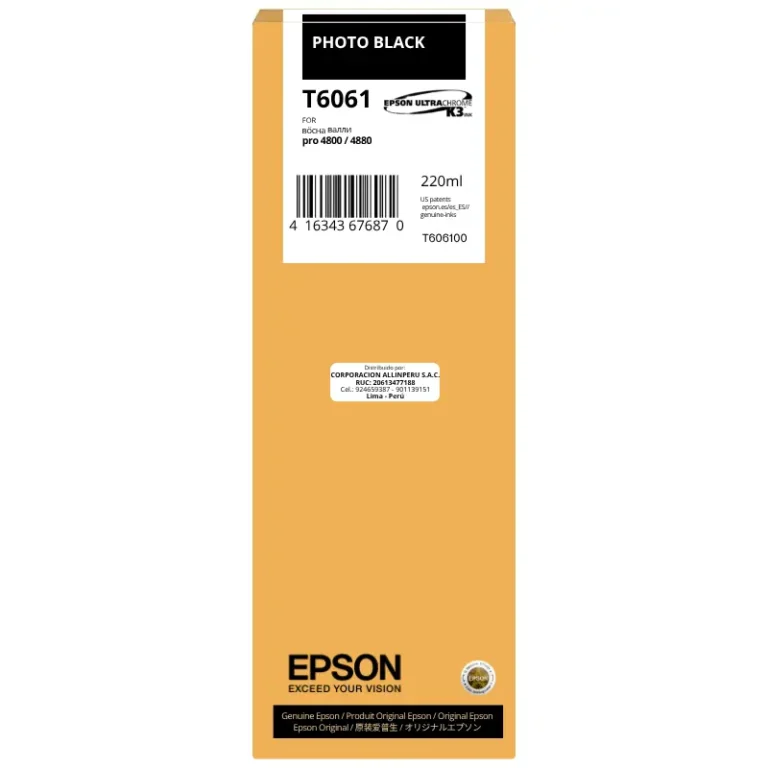 Cartucho de tinta Epson T606100 Photo Black 220ml UltraChrome K3 original sellado