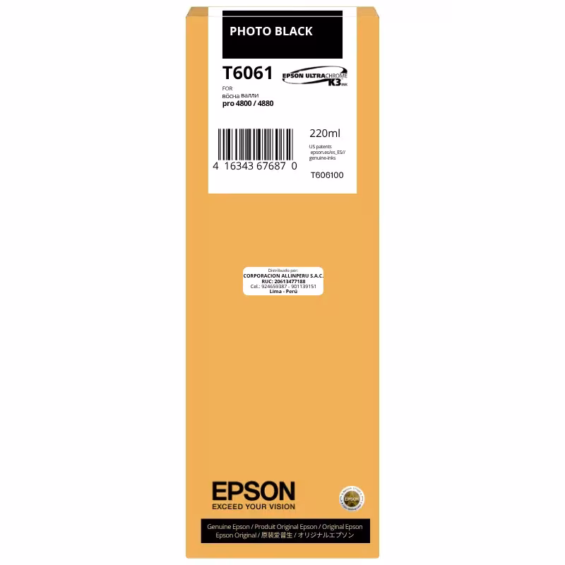 Cartucho de tinta Epson T606100 Photo Black 220ml UltraChrome K3 original sellado