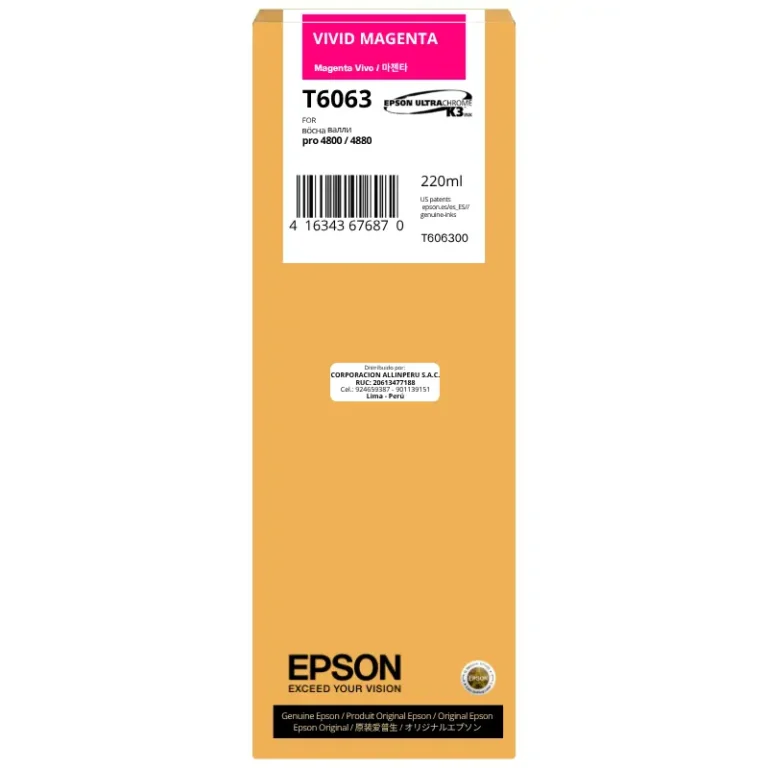 Cartucho de tinta Epson T6063 Magenta 220ml original UltraChrome K3 vista frontal