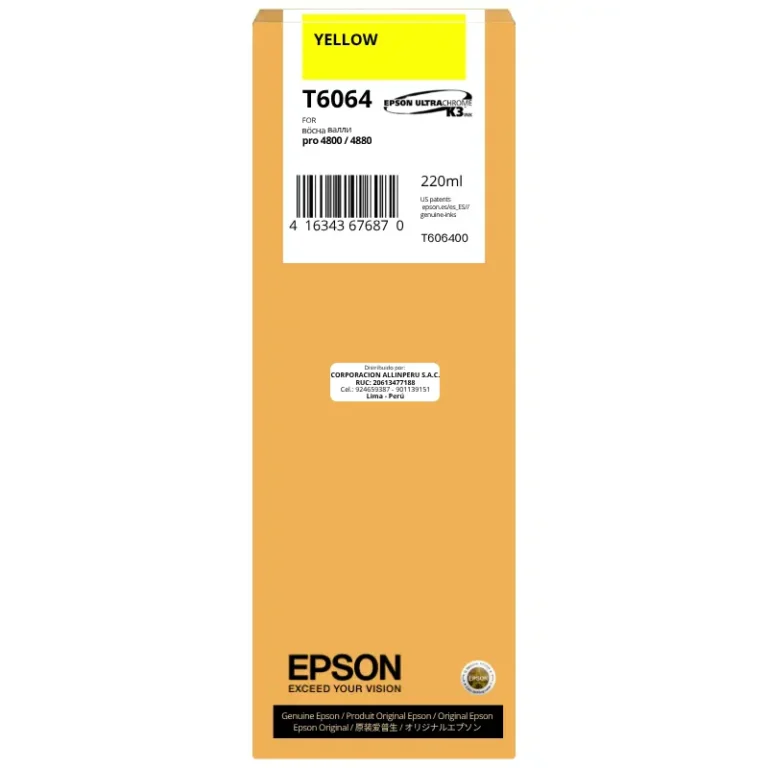 Cartucho de tinta Epson T6064 Yellow 220ml original UltraChrome K3 para Stylus Pro 4800