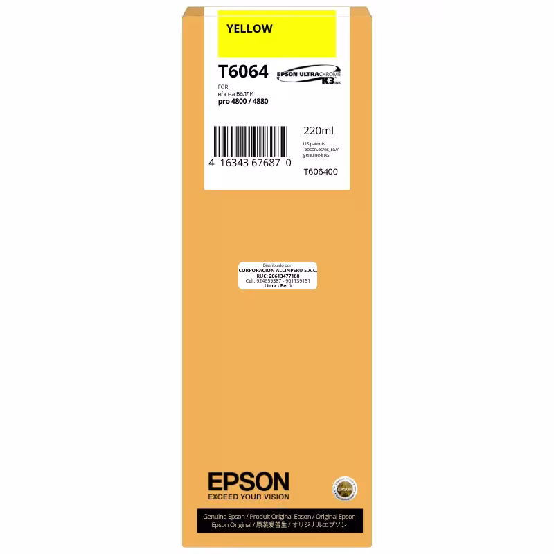 Cartucho de tinta Epson T6064 Yellow 220ml original UltraChrome K3 para Stylus Pro 4800