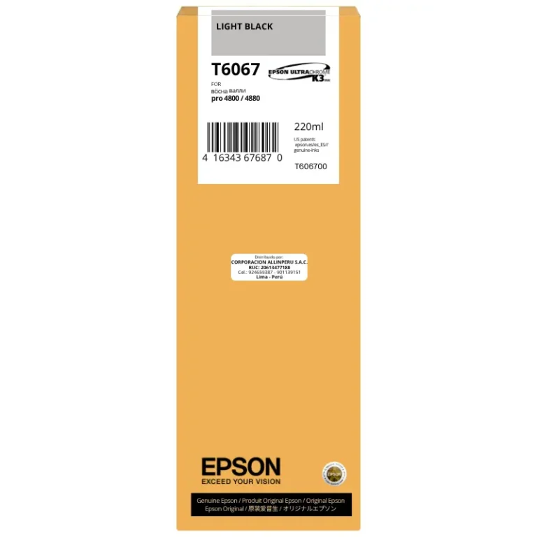 Cartucho de tinta Epson T6067 Light Black 220ml UltraChrome K3 original sellado