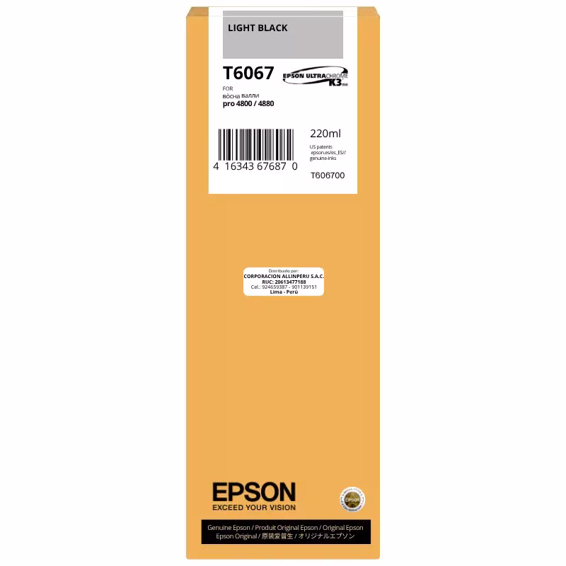 Cartucho de tinta Epson T6067 Light Black 220ml UltraChrome K3 original sellado