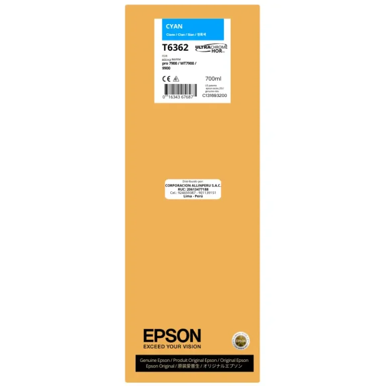 Botella de tinta Epson T636200 cian original 700 ml sellada de fábrica
