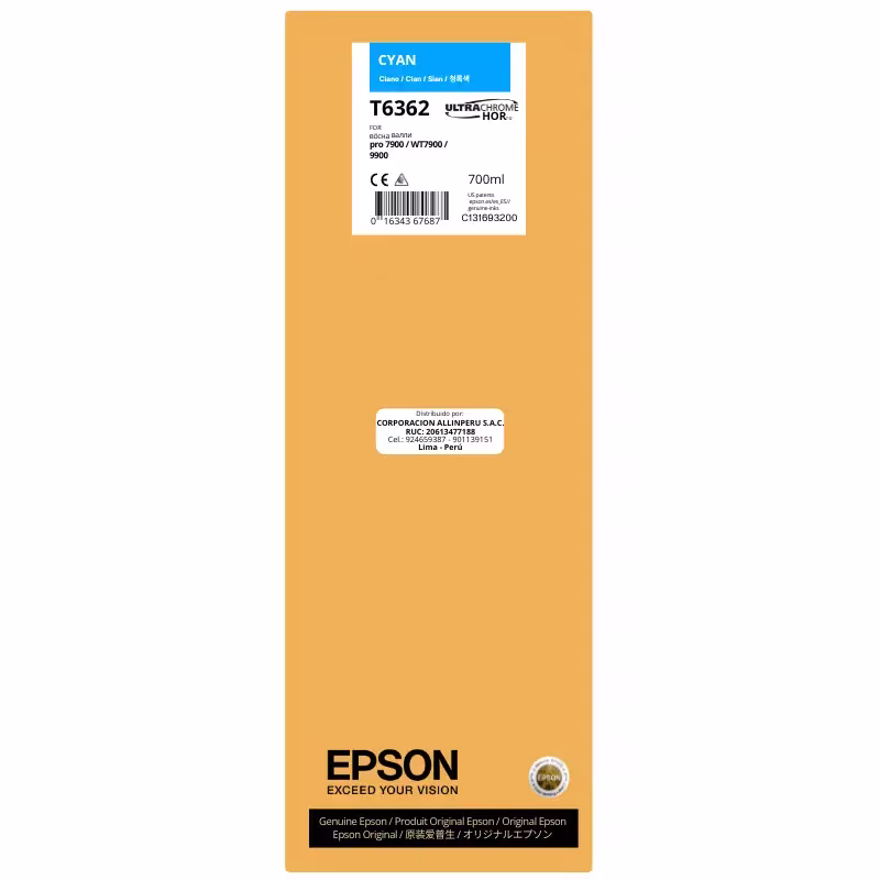Botella de tinta Epson T636200 cian original 700 ml sellada de fábrica