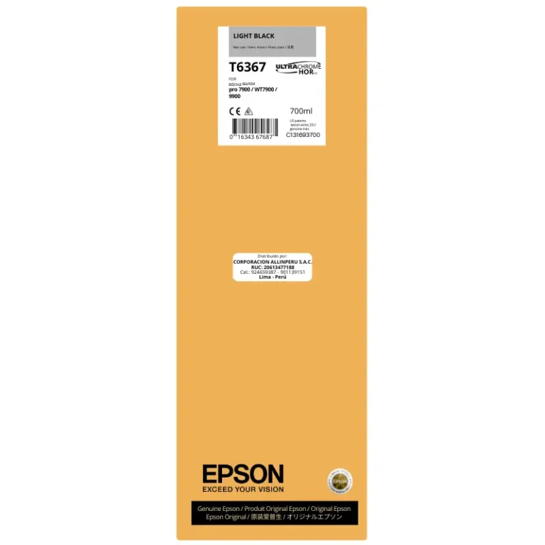 Botella de tinta original Epson T636700 Negro Claro 700 ml sellada de fábrica