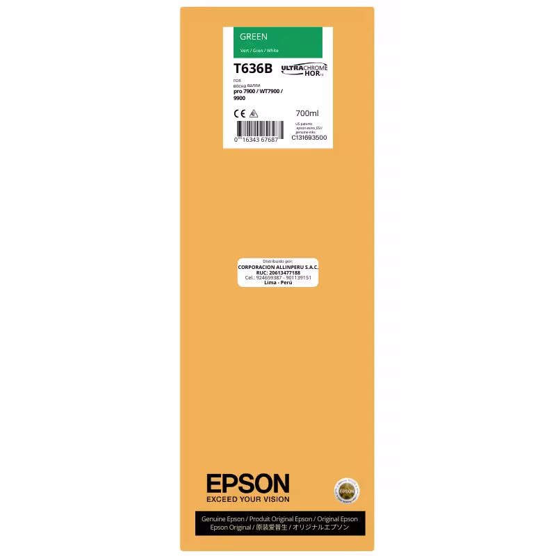 Botella de tinta Epson T636B00 Green 700 ml original sellada de fábrica