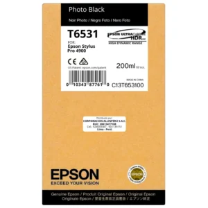 Foto de tinta Epson T6531 Photo Black 200 ml botella original sellada vista frontal