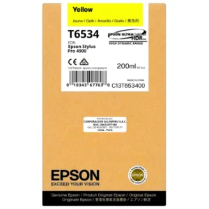 Foto de tinta Epson T653400 Yellow 200 ml botella original sellada vista frontal