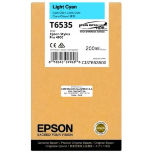 Foto de tinta Epson T653500 Light Cyan 200 ml botella original sellada vista frontal