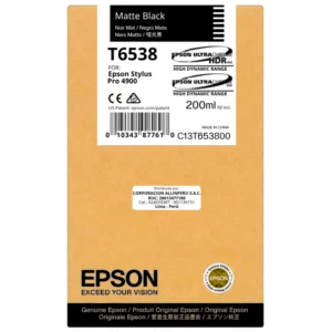 Foto de tinta Epson T653800 Matte Black 200 ml botella original sellada vista frontal