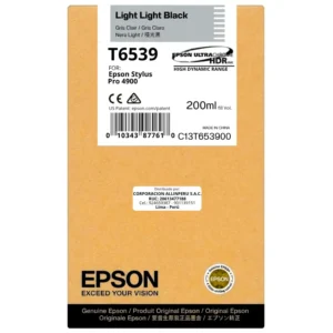 Foto de tinta Epson T653900 Light Light Black 200 ml botella original sellada vista frontal