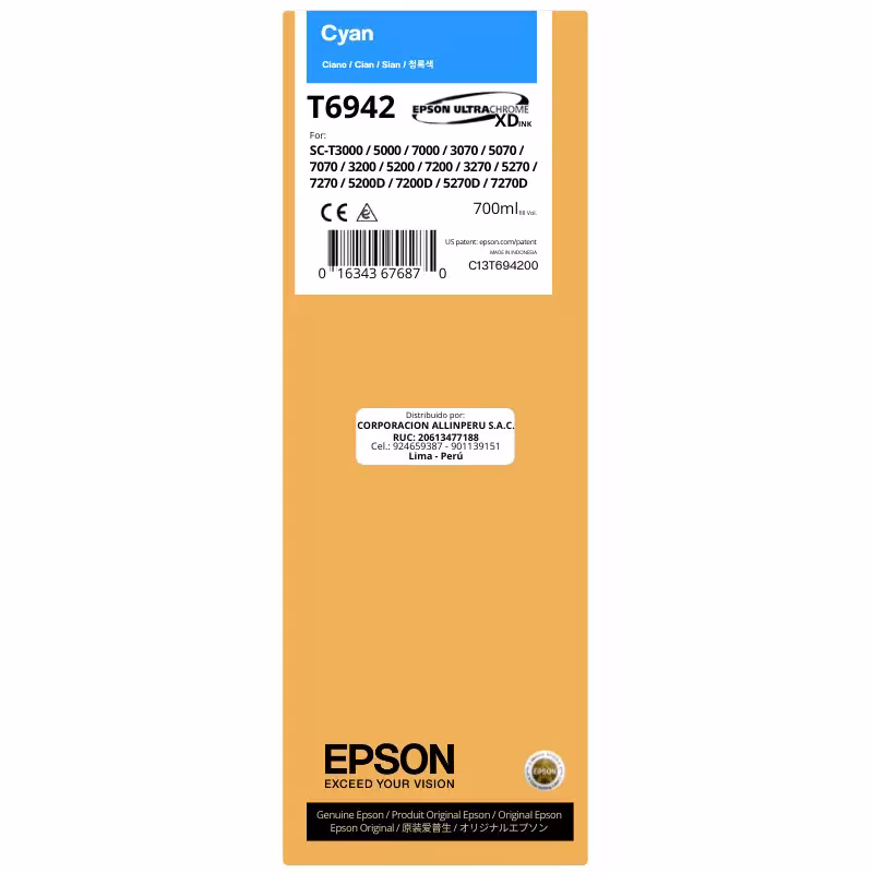 Tinta Epson T694200 Cyan 700 ml botella original sellada de fábrica