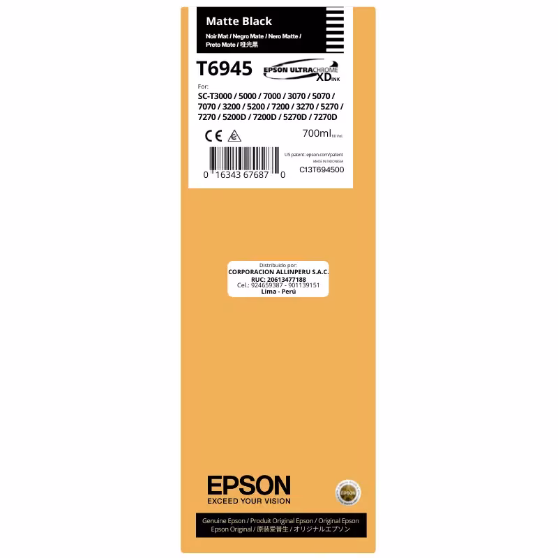 Tinta Epson T694500 Negro Mate 700 ml botella original sellada de fábrica