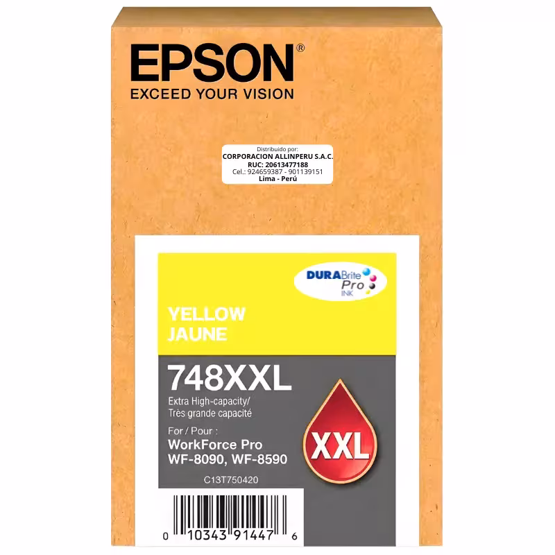Cartucho de tinta Epson T748XXL420 Amarillo original sellado de fábrica