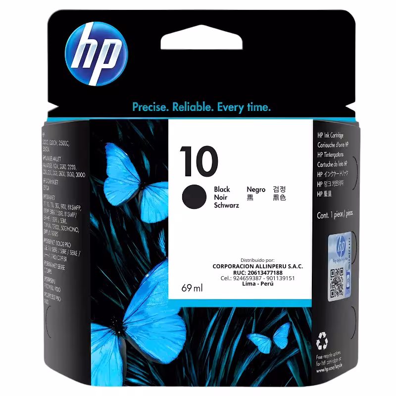 Tinta HP 10 negro C4844A cartucho original de frente