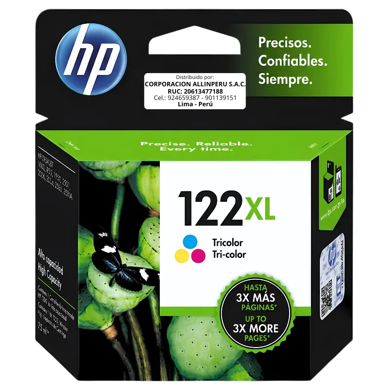 Tinta HP 122XL tricolor CH564HL cartucho original frontal