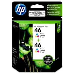 Foto de tinta HP 46 tricolor M0H59AL two pack empaque frontal