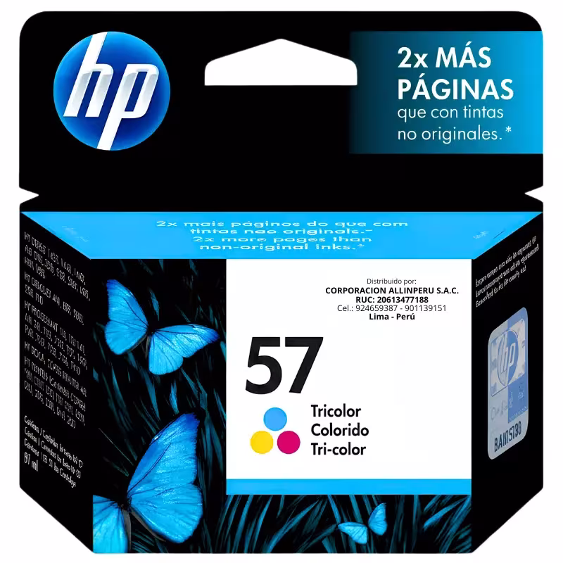 Tinta HP 57 tricolor original C6657AL vista frontal del empaque