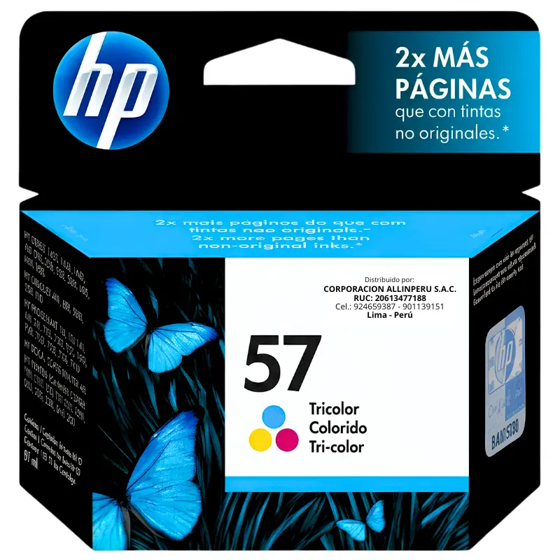 Tinta HP 57 tricolor original C6657AL vista frontal del empaque
