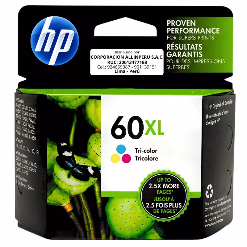 Foto de tinta HP 60XL Tricolor CC644WL cartucho original frontal