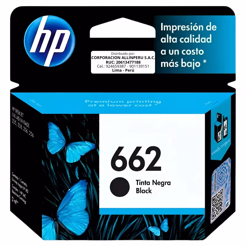 Foto de tinta HP 662 negro CZ103AL original frontal