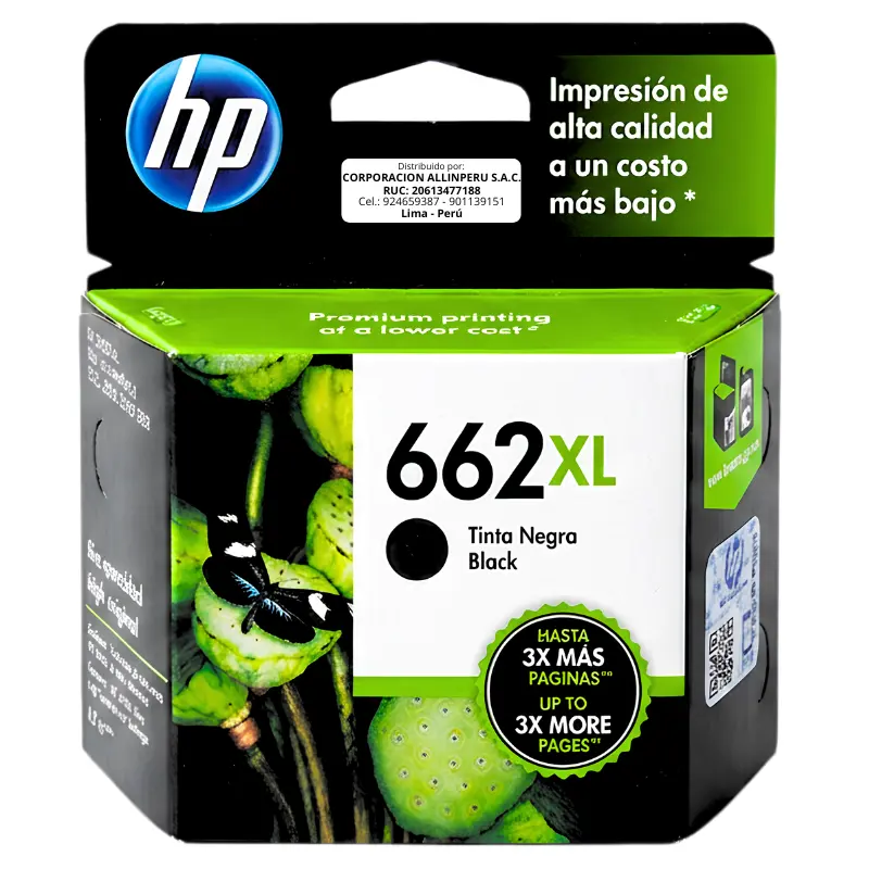 Tinta HP 662XL Negro CZ105AL Tinta HP 662XL Negro CZ105AL cartucho original frontal