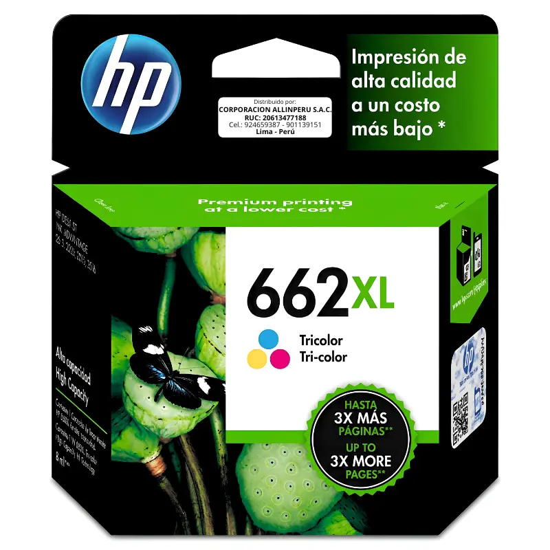 Tinta HP 662XL Tricolor CZ106AL Tinta HP 662XL Tricolor CZ106AL cartucho original frontal