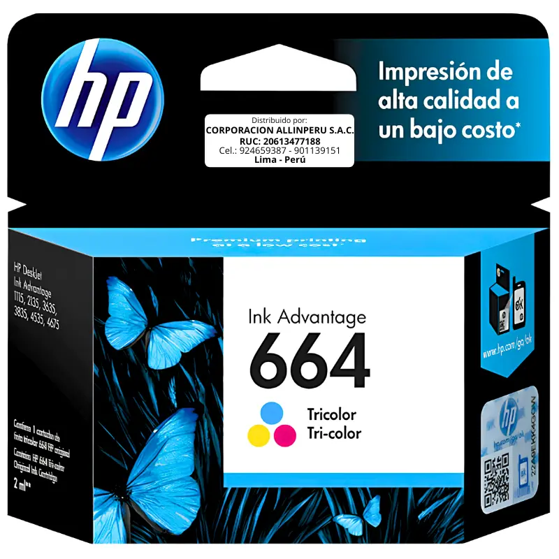 Tinta HP 664 Tricolor F6V28AL Tinta HP 664 tricolor F6V28AL cartucho original