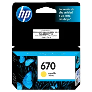 Tinta HP 670 CZ116AL amarillo cartucho original