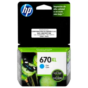 Tinta HP 670XL CZ118AL cyan cartucho original