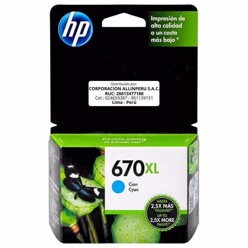 Tinta HP 670XL CZ118AL cyan cartucho original