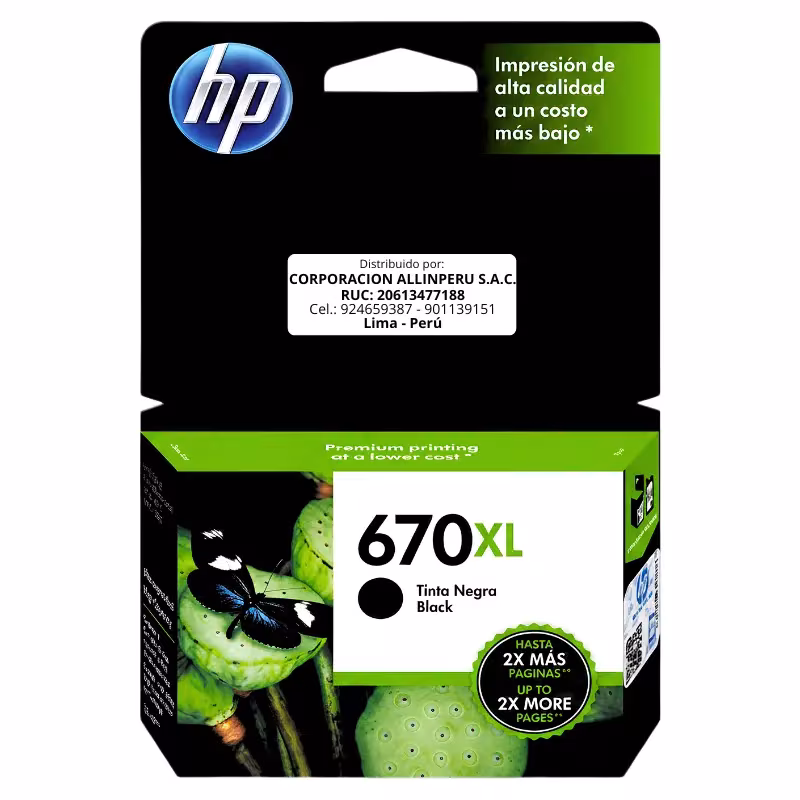 Tinta HP 670XL CZ117AL negro cartucho original