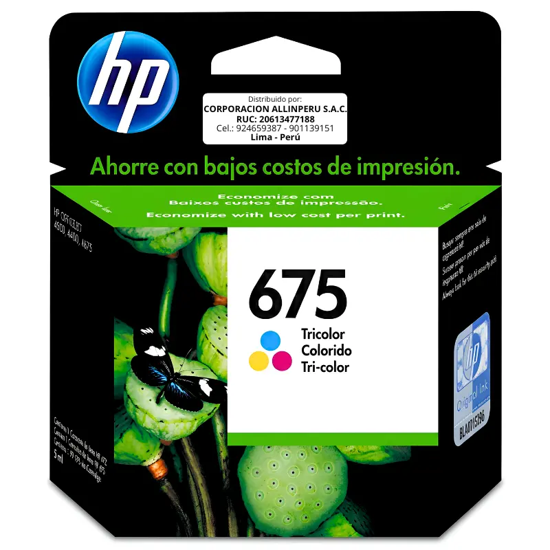 Tinta HP 675 tricolor CN691AL cartucho original frontal