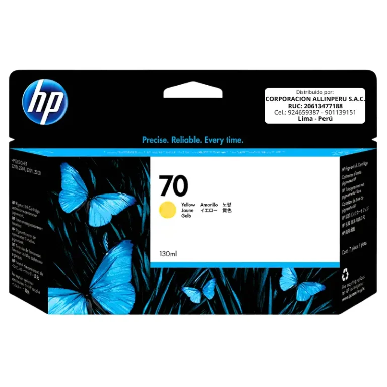Tinta HP 70 C9454A amarillo original 130ml vista frontal