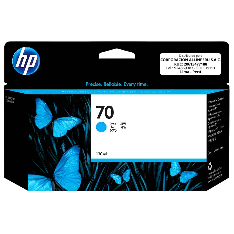 Tinta HP 70 C9390A cian claro original 130ml vista frontal