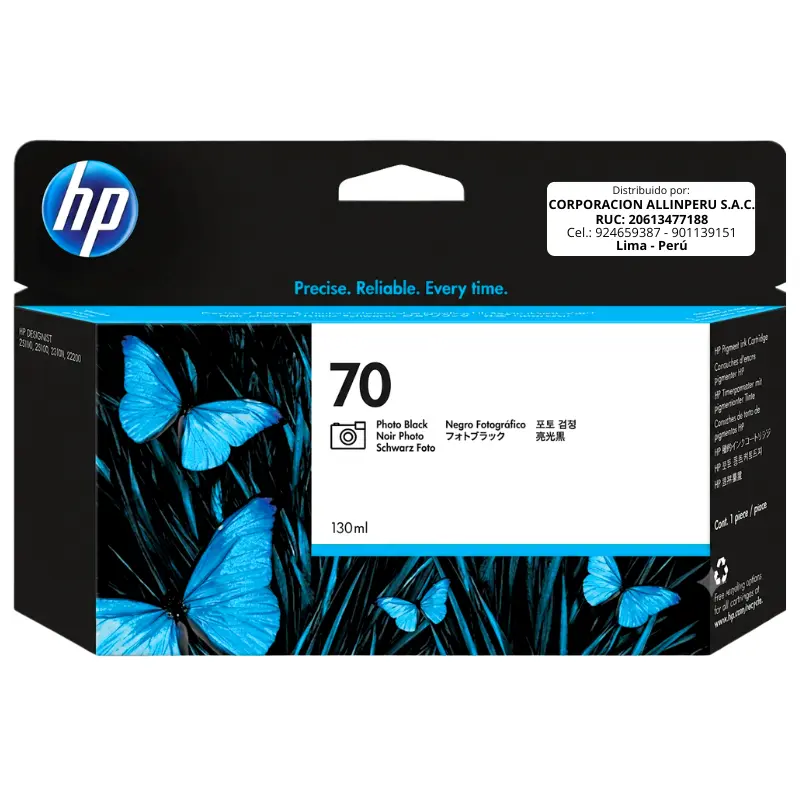 Tinta HP 70 C9449A negro foto original 130ml vista frontal
