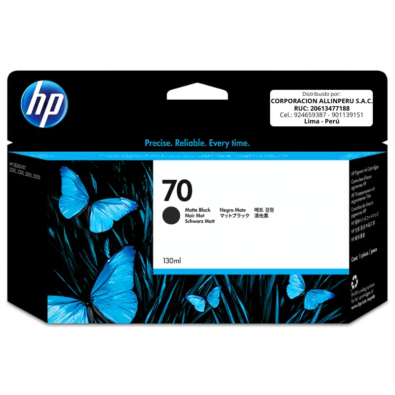 Tinta HP 70 negro mate C9448A - AllinPerú Tinta HP 70 C9448A Negro Mate 130ml - Imagen 1