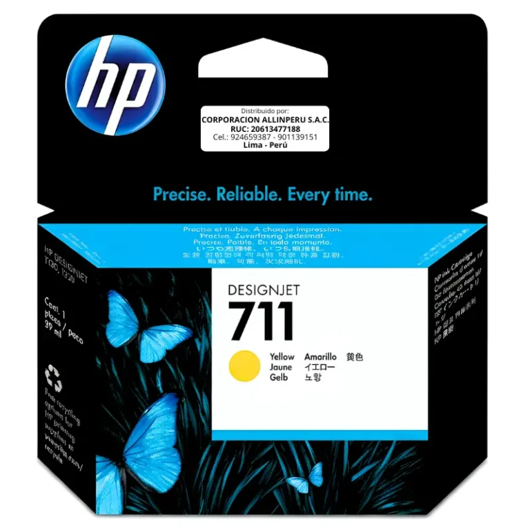Foto de tinta HP 711 amarillo CZ132A de 29 ml para plotters HP DesignJet