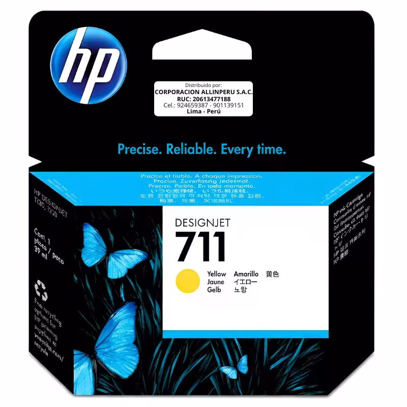 Foto de tinta HP 711 amarillo CZ132A de 29 ml para plotters HP DesignJet