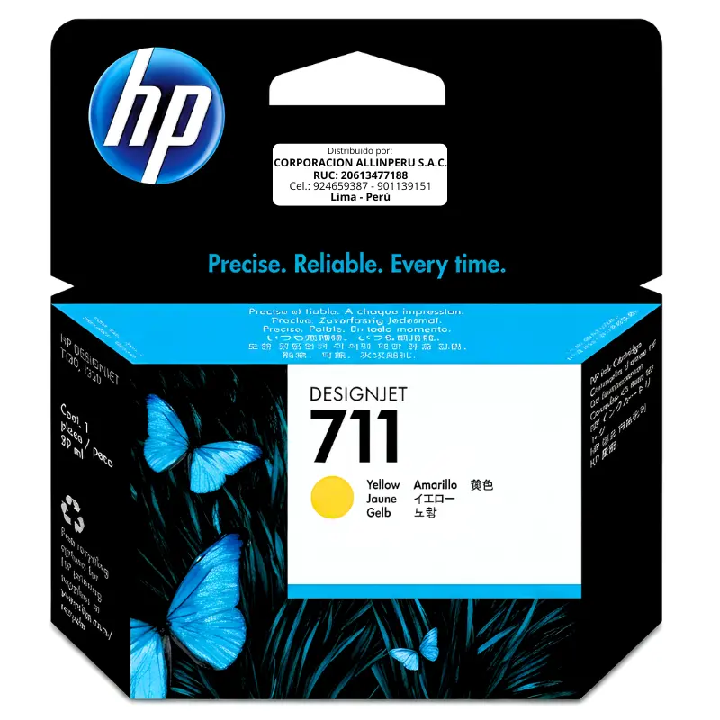 Tinta HP 711 Amarillo CZ132A 29 ml Foto de tinta HP 711 amarillo CZ132A de 29 ml para plotters HP DesignJet