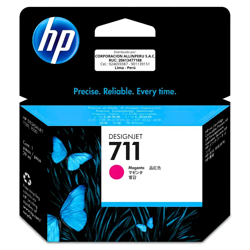Tinta HP 711 Magenta CZ131A 29 ml Foto de tinta HP 711 magenta CZ131A de 29 ml para plotters HP DesignJet