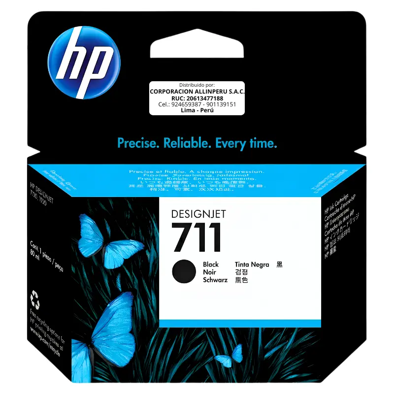 Tinta HP 711 Negro CZ133A 80 ml Foto de tinta HP 711 negro CZ133A de 80 ml para plotters HP DesignJet